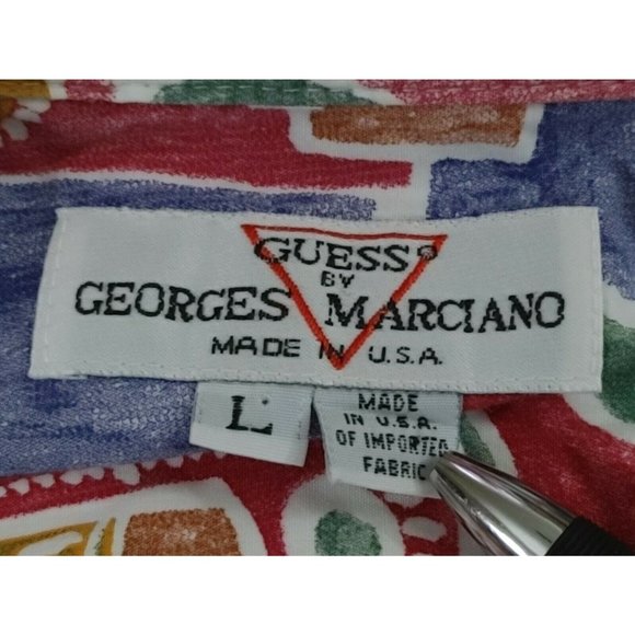 Vintage 1980's Shirt GUESS GEORGES MARCIANO Geometric Mens sz L Made USA 80's - Picture 3 of 16